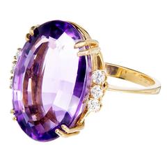 Oval Amethyst Round Diamond Gold Wire Ring