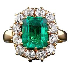Victorian Colombian Muzo Mine Emerald Diamond Gold Ring
