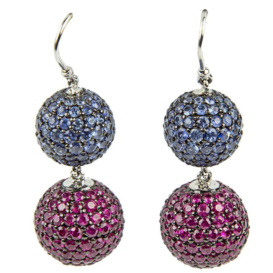Ruby Blue Shire Gold Ball Drop Statement Earrings For At 1stdibs