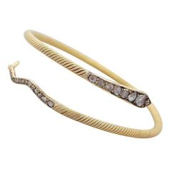 2.05Ct Diamond & Ruby, 22k Yellow Gold 'Snake' Bangle - Antique Egyptian C1860 2