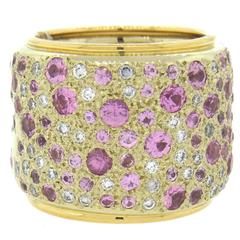 Pomellato Massive Sabbia Pink Sapphire Diamond Gold Wide Band Ring