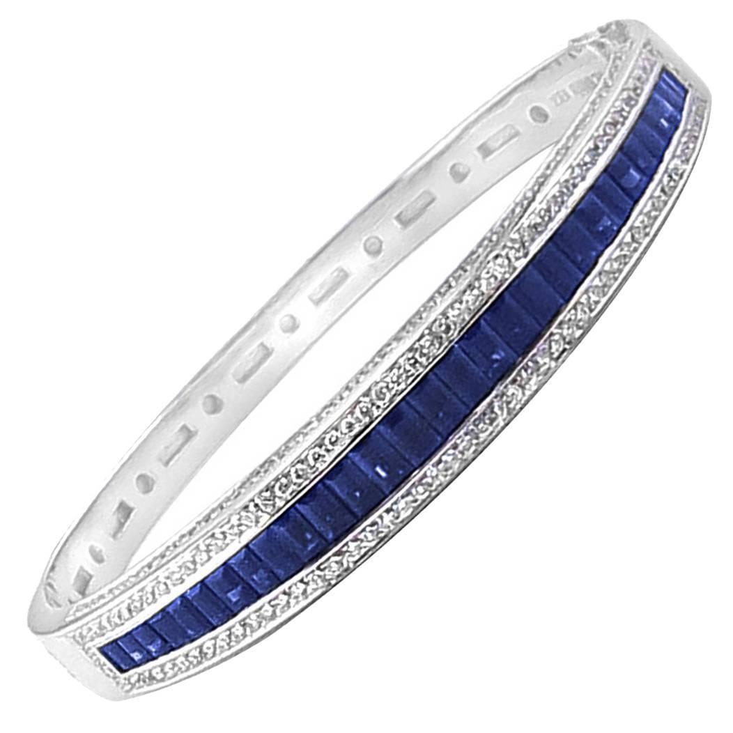 Sapphire and Diamond Gold Bangle Bracelet For Sale