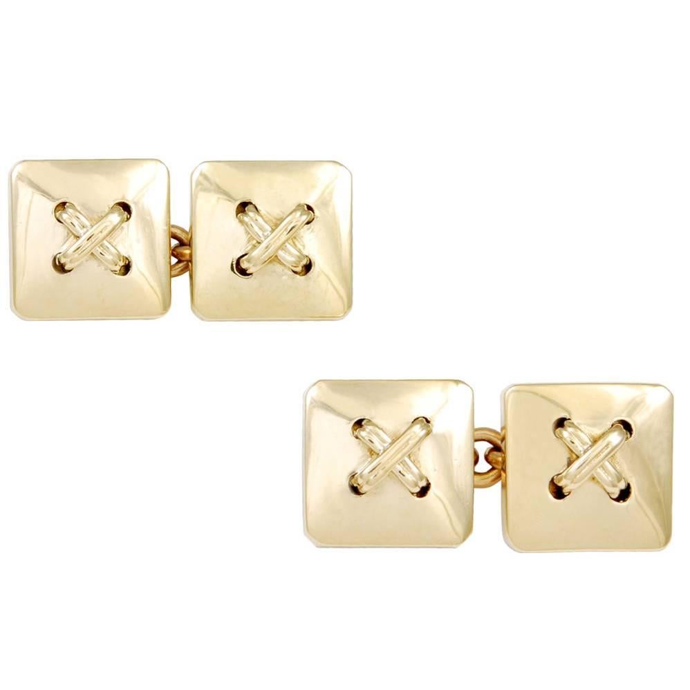 Cartier Square Gold Button Cufflinks