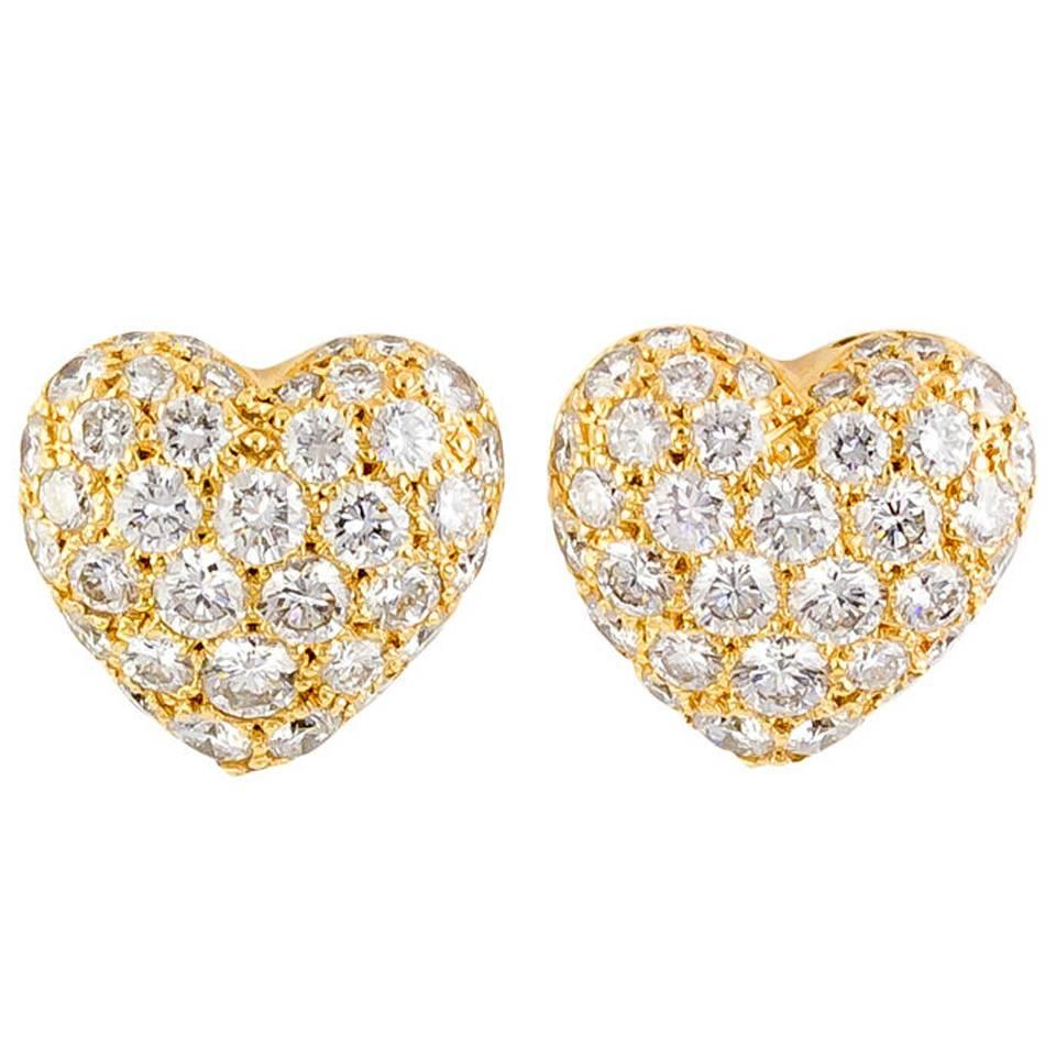 Cartier Diamond Gold Heart Shaped Earrings