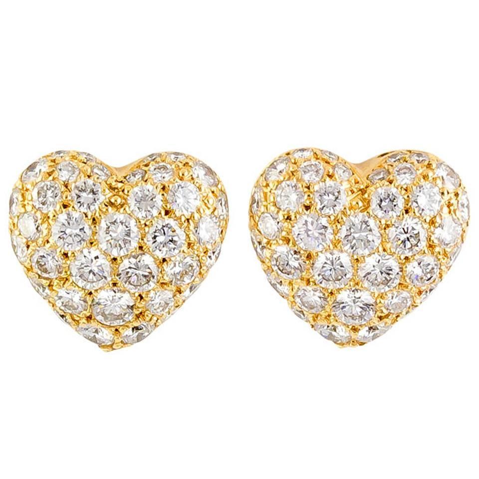 Cartier Diamond Gold Heart Shaped Earrings At 1stdibs Gold Heart Earrings With Diamonds Heart Shaped Earrings Gold Cartier Heart Earrings