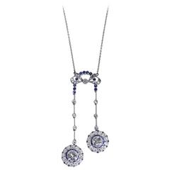 Edwardian Sapphire Diamond Gold Platinum Lavalière Pendant Necklace