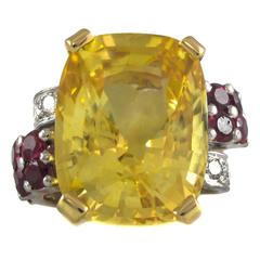 Natural No Heat Yellow Sapphire Ruby Diamond Gold Ring 10