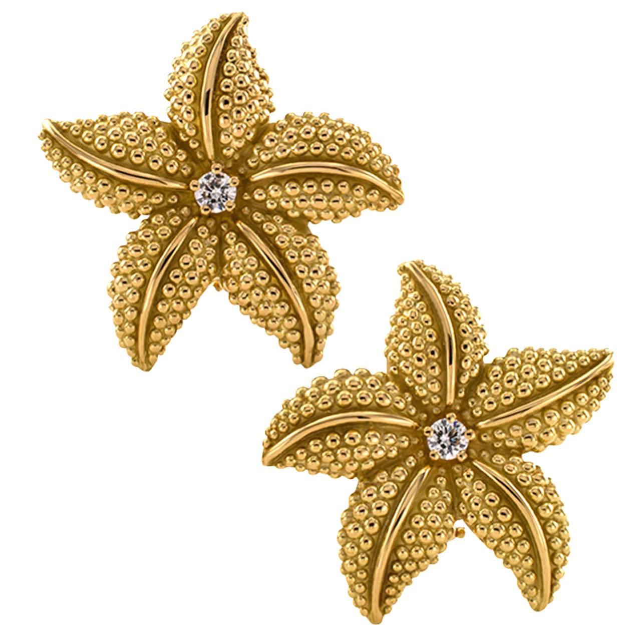 Diamond Gold Starfish Ear Clips