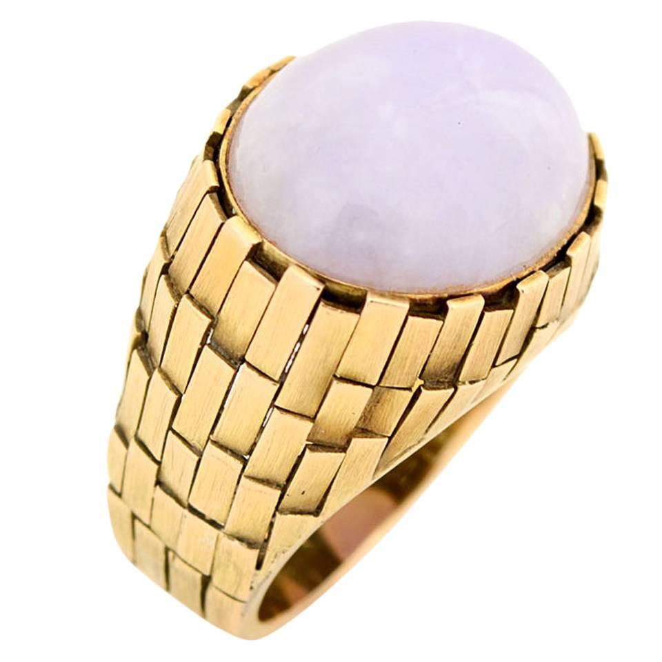 Lavender Jade Textured Gold Ring