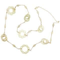 Untreated Nephrite Jade Yellow Gold Chain Necklace 