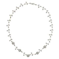 BITA Diamond White Gold Delicate Flower and Leaf Necklace 