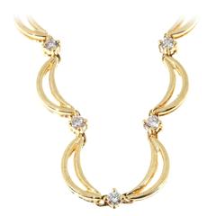 Diamond Yellow Gold Crescent Link Necklace 12