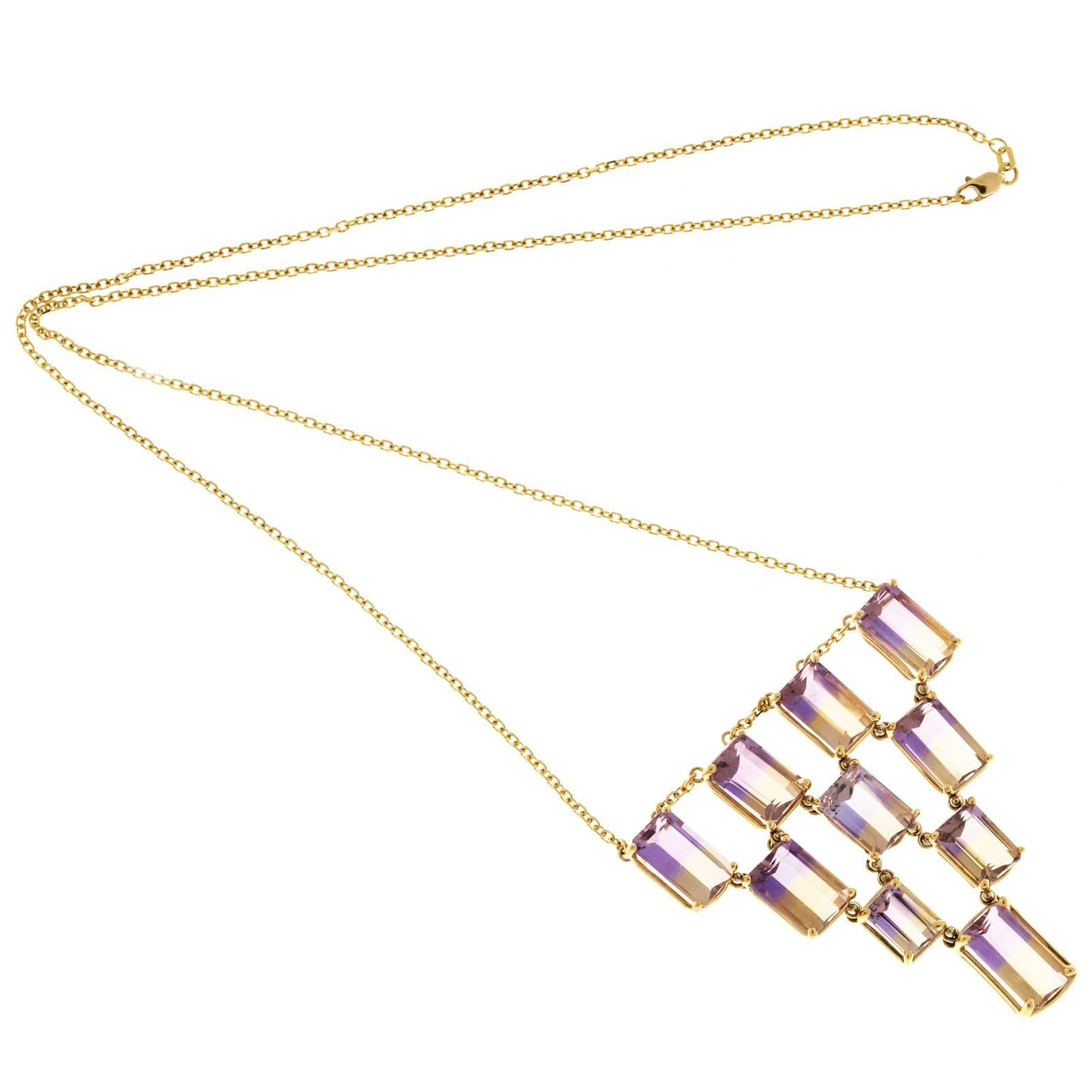 Peter Suchy Ametrine Yellow Gold Pendant Necklace Chain