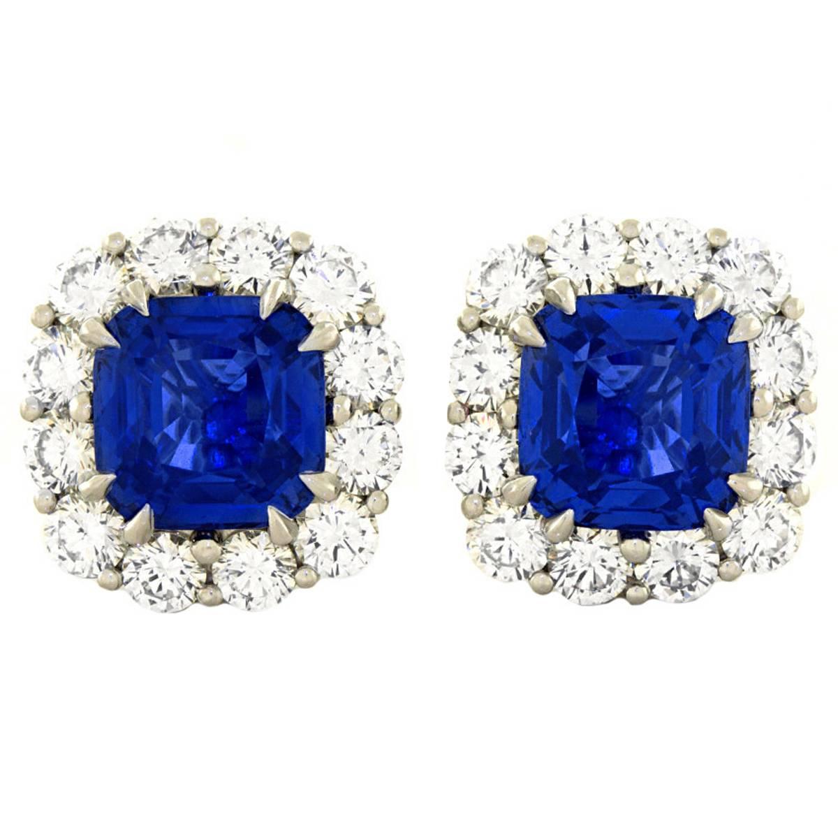 No Heat Sapphire and Diamond Earrings in Platinum AGTA Certificate