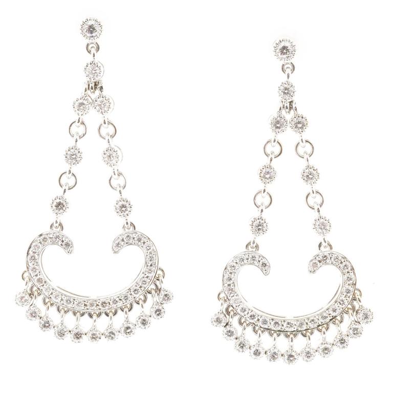 Diamond Gold Chandelier Flexible Dangle Earrings For Sale at 1stdibs