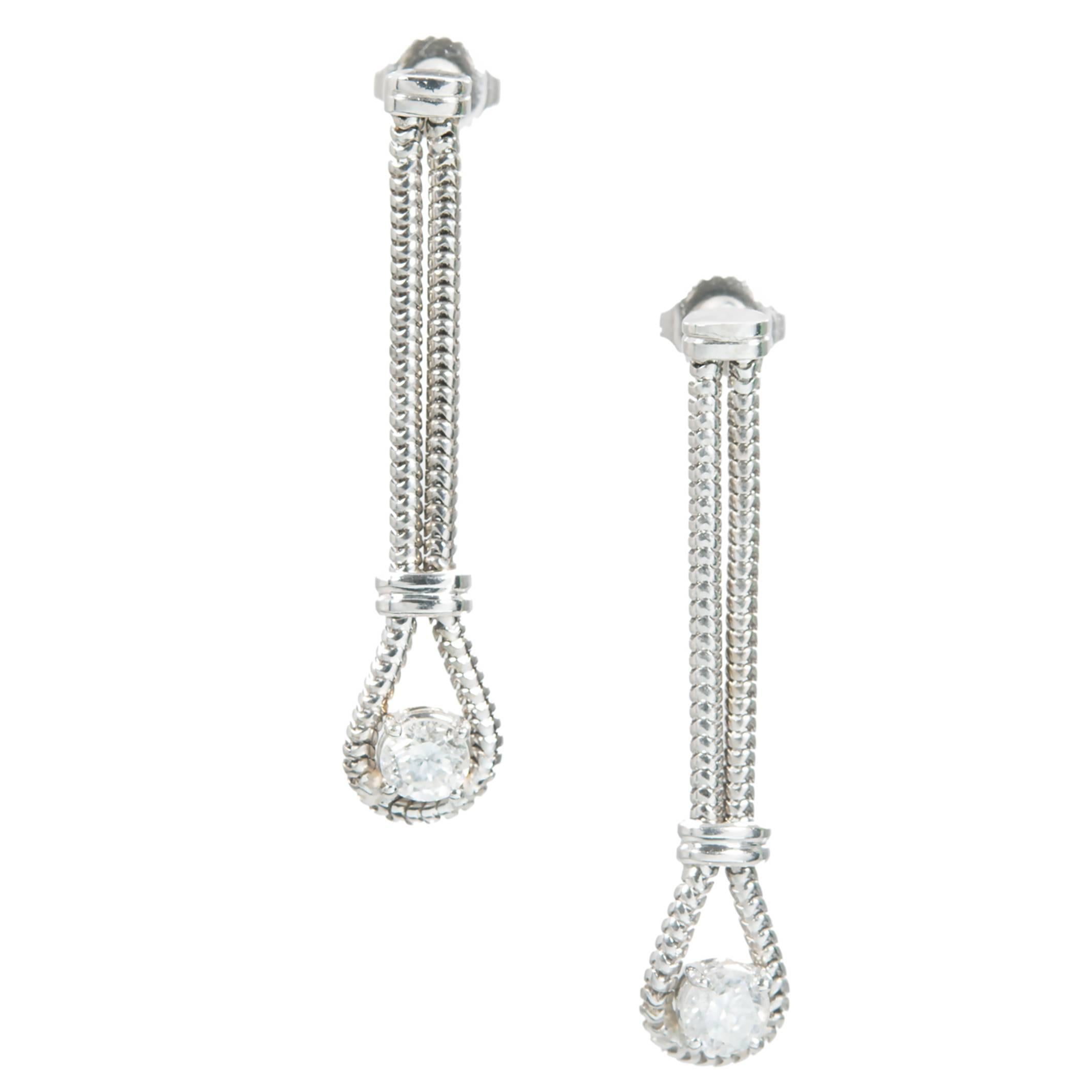 .73 Carat Diamond Gold Double Snake Chain Dangle Earrings For Sale