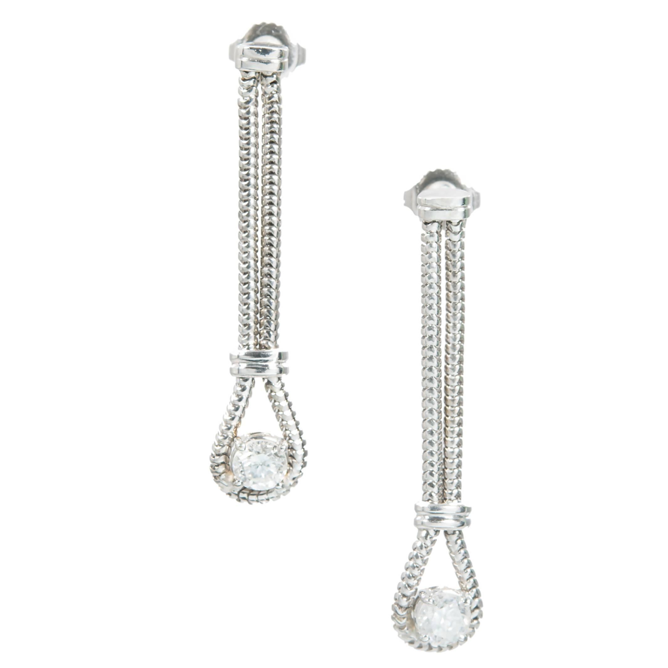 .73 Carat Diamond Gold Double Snake Chain Dangle Earrings