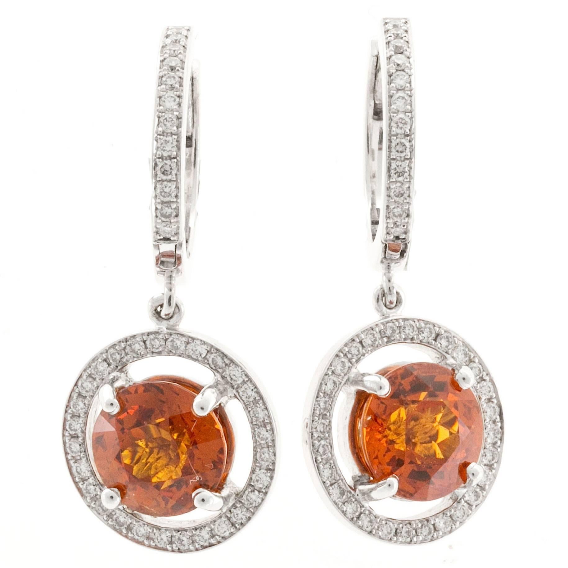 Peter Suchy Spessartite Orange Garnet Diamond Gold Dangle Earrings