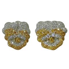 Oscar Heyman Diamond Gold Platinum Pansy Motif Earrings