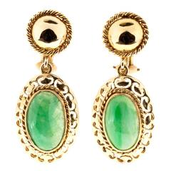 GIA Certified Art Deco Jadeite Jade Rose Gold Clip Post Dangle Earrings