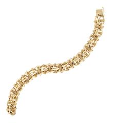 Two Row Gold Wide Oval Link Textured Bracelet 11