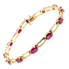 Oval Ruby Diamond Gold Link Bracelet