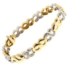 Pave Diamond Yellow And White Gold Swirl Link Bracelet 6