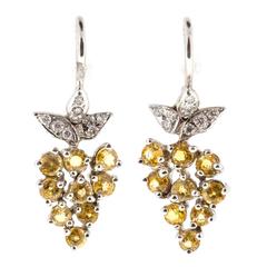 Yellow Sapphire Pave Diamond Platinum Dangle Earrings 4