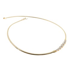 Seven Diamond Gold Tube Set Domed Omega Necklace Pendant