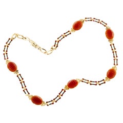 Vintage BH Carnelian Gold Red Black Enamel Necklace