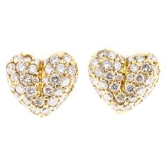 Boucles d'oreilles percées en forme de cœur en or pavé de diamants ronds Jose Hess
