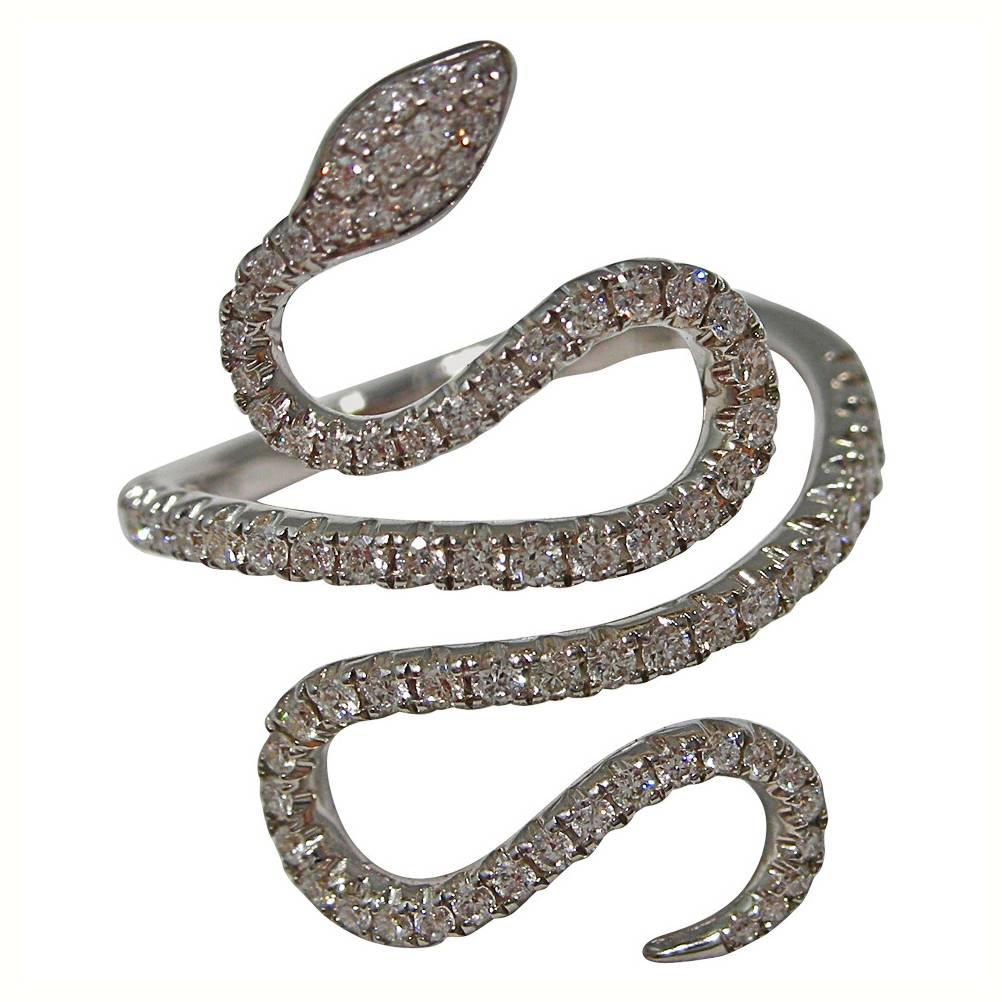 Jona White Diamond 18 Karat White Gold Snake Ring