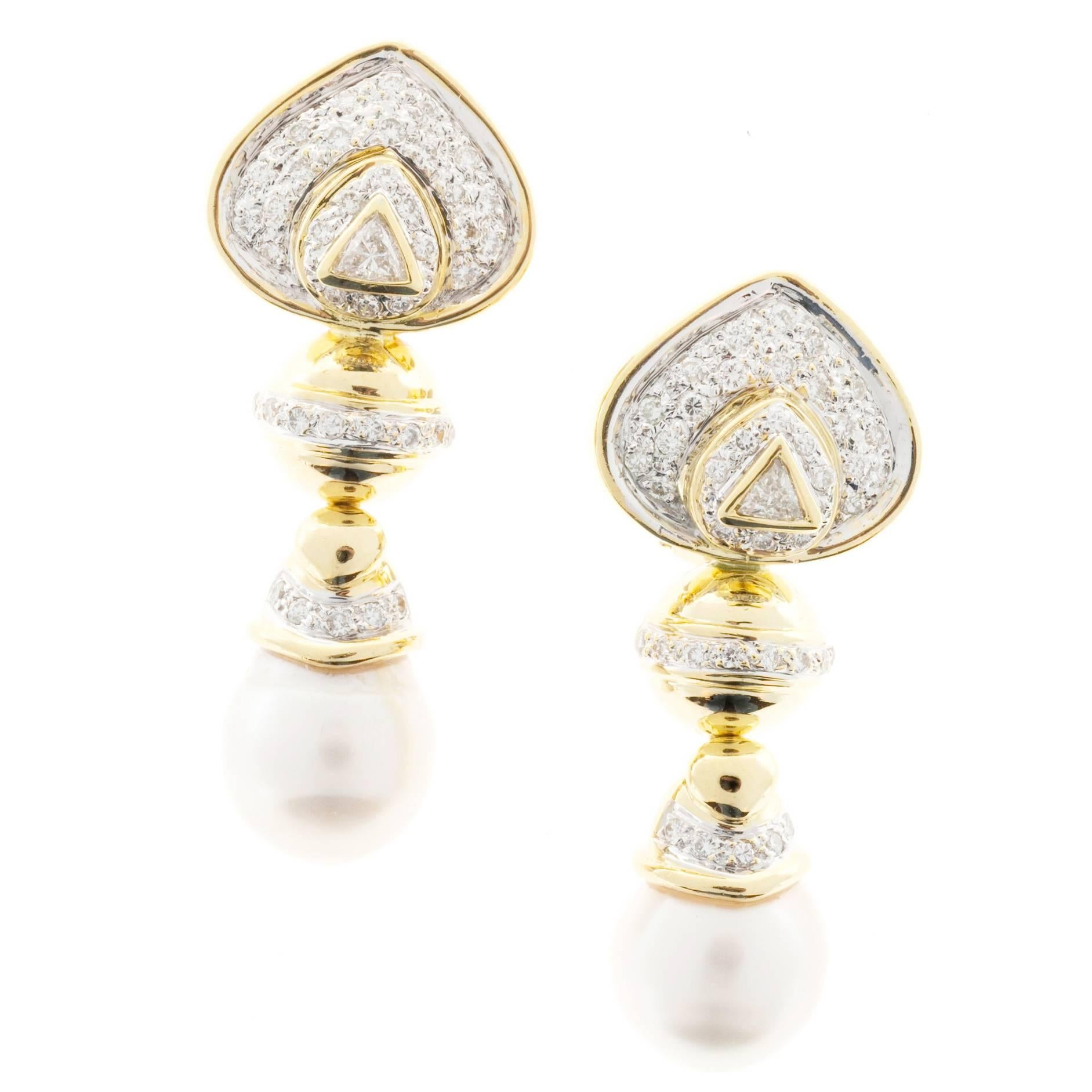 South Sea Cultured Pearl Diamond Dangle Earrings