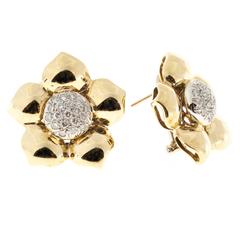 Diamond Gold Button Flower Style Earrings 3