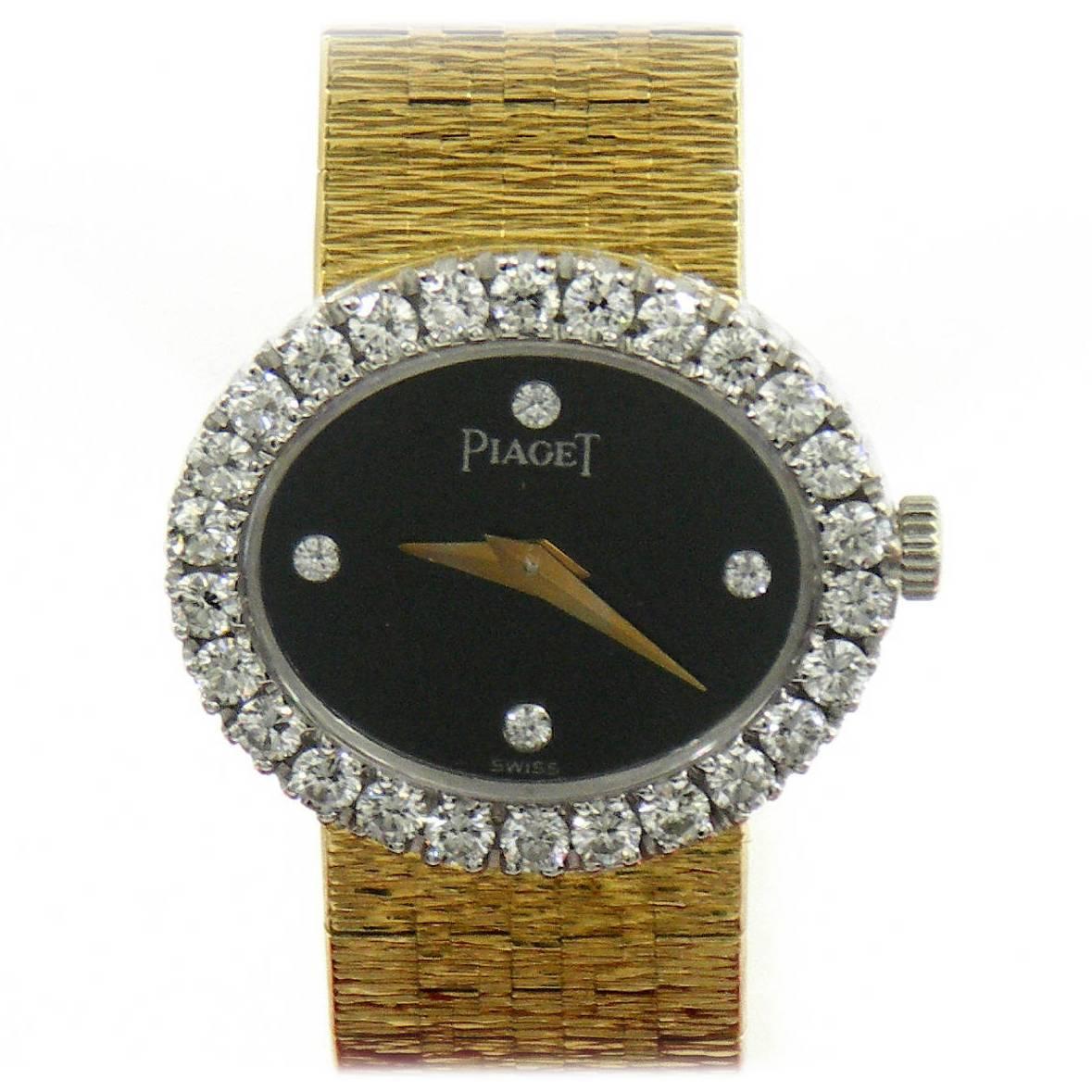 Piaget Lady's Yellow Gold Diamond Onyx Quartz Wristwatch