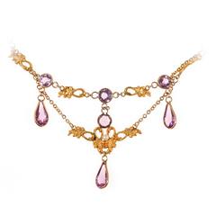 Pearl and Round Amethyst Gold Pendant Necklace 3