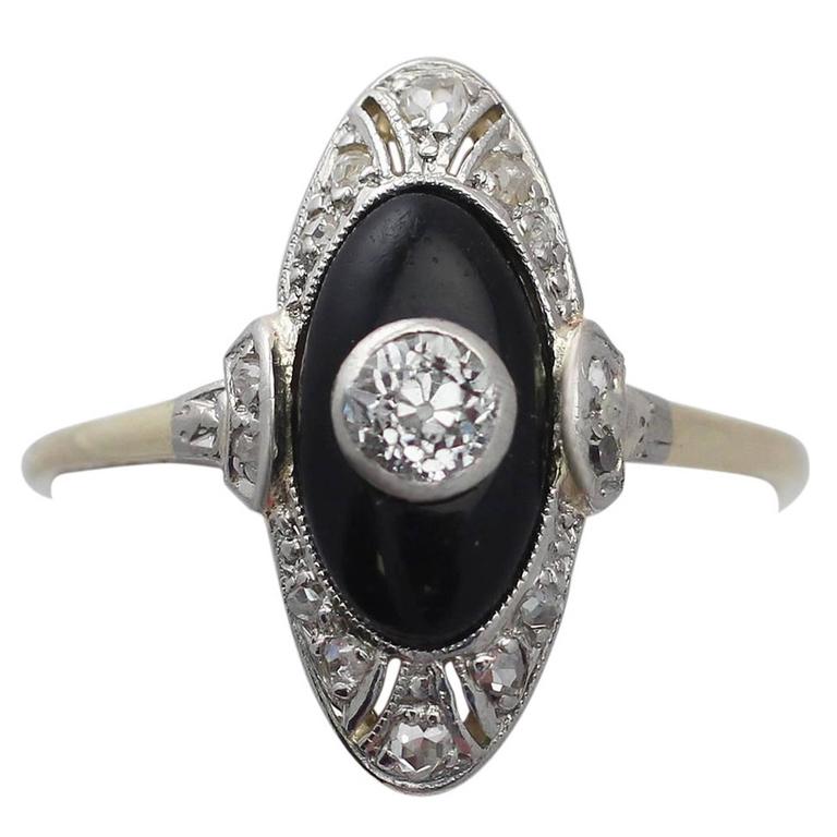1920s Antique Diamond and Onyx Yellow Gold Cocktail Ring at 1stDibs | antique  onyx and diamond ring, antique onyx ring