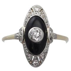 1920s Antique Diamond and Onyx Yellow Gold Cocktail Ring