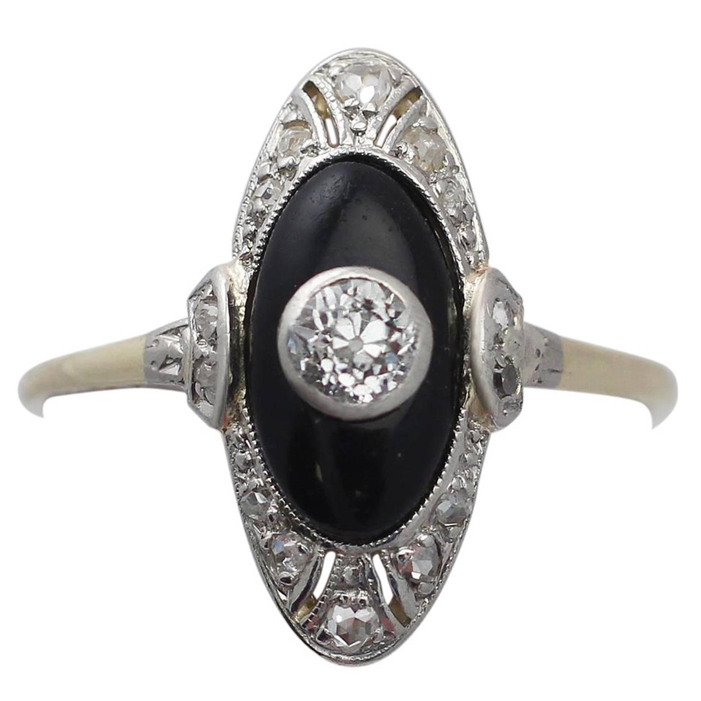 19s Antique Diamond And Onyx Yellow Gold Cocktail Ring At 1stdibs