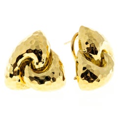 Retro Henry Dunay Hammered Yellow Gold Clip Post Earrings