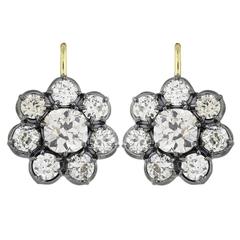 8.60 Carat Diamond Silver Gold Cluster Earrings