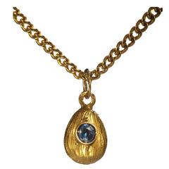 Small Russian Sapphire Gold Easter Egg Pendant 11