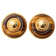 Vintage Tiffany & Co. Tiger's Eye Gold Earrings