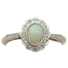 0.48 Ct Opal and 0.15 Ct Diamond, 18 Ct Yellow Gold Cluster Ring - Vintage