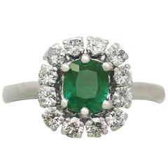 1.33 Ct Emerald and 0.90 Ct Diamond 18k White Gold Cluster Ring - Vintage 3