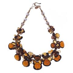 Cognac Whiskey and Smoky Quartz Gold Necklace