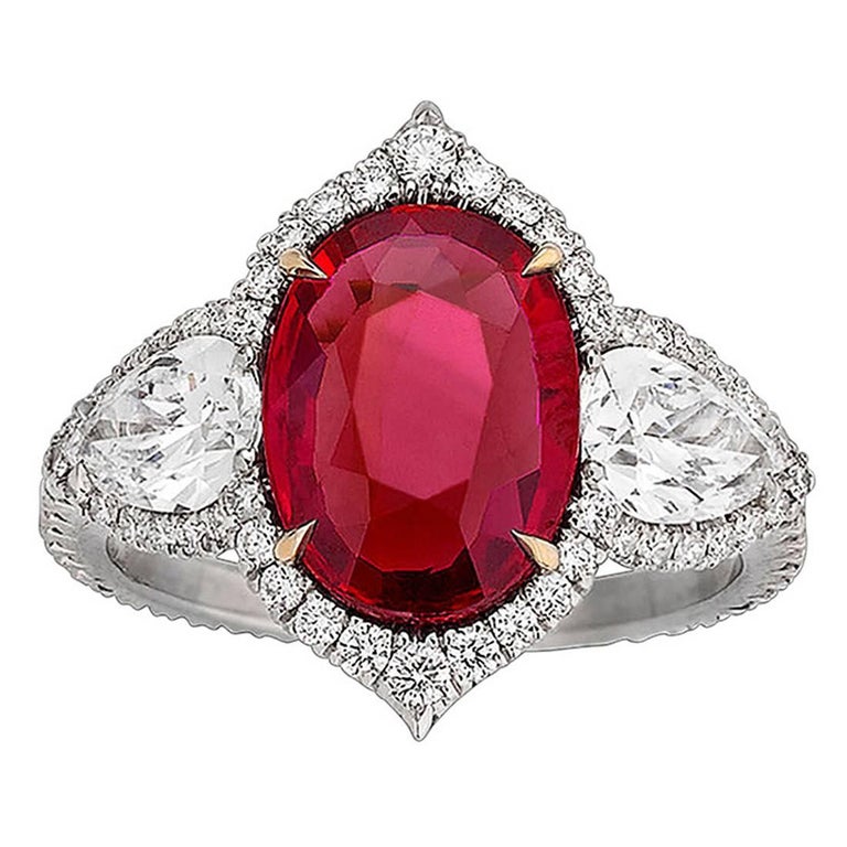Untreated Ruby and Diamond Ring 3.02 Carat For Sale