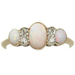 1.12 Ct Opal and 0.20 Ct Diamond, 18k Yellow Gold Dress Ring - Antique