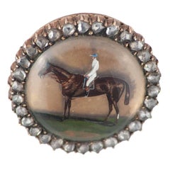 Antique Victorian Essex Crystal Gold Jockey and Horse Brooch