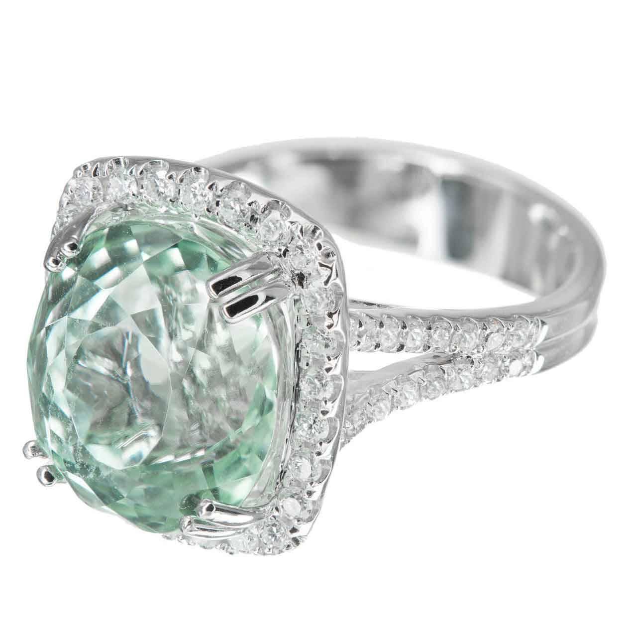 Oval Natural Light Green Tourmaline Diamond Gold Ring For Sale at 1stdibs